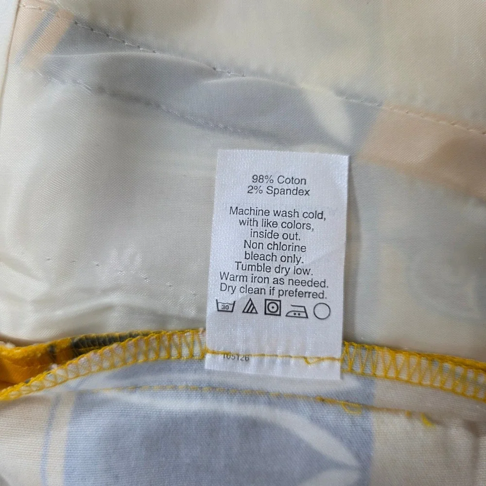 J.Crew City Fit Lisbon Scroll Ornate Print Cotton Stretch Shorts Yellow 8 Womens